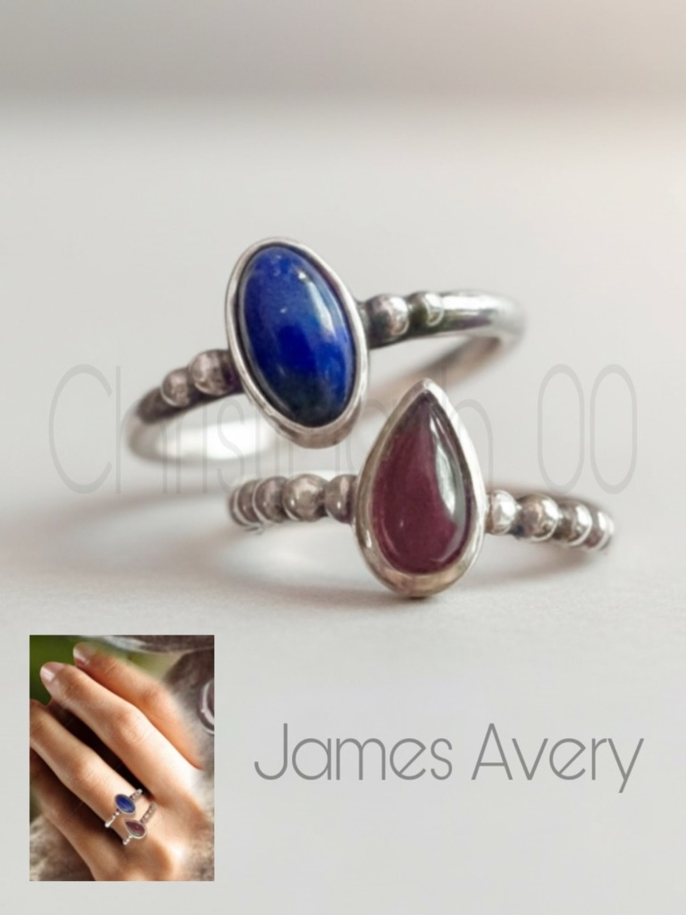 James Avery Red Carnelian & Blue Lapis Lazuli Beaded rings